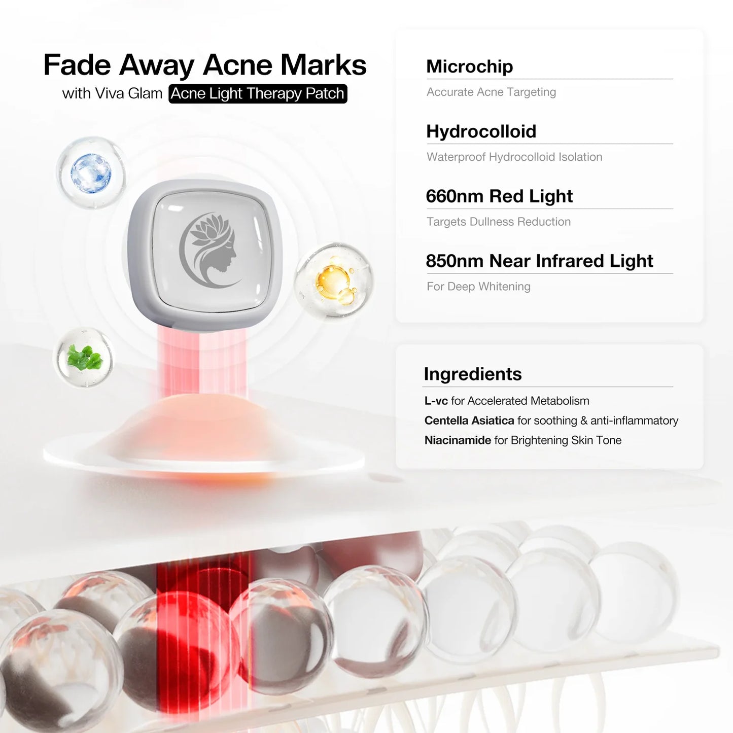 Viva Glam Acne Light Therapy patch with light therapy components and Viva Glam branding.