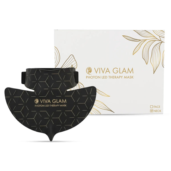 Viva Glam photon LED Neck Therapy Mask with packaging on a white background