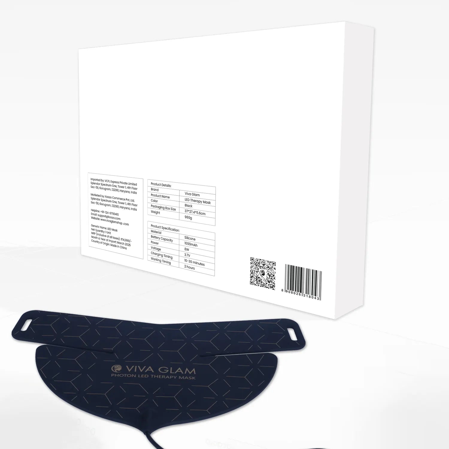 Viva Glam photon LED Neck Therapy Mask with packaging on a white background