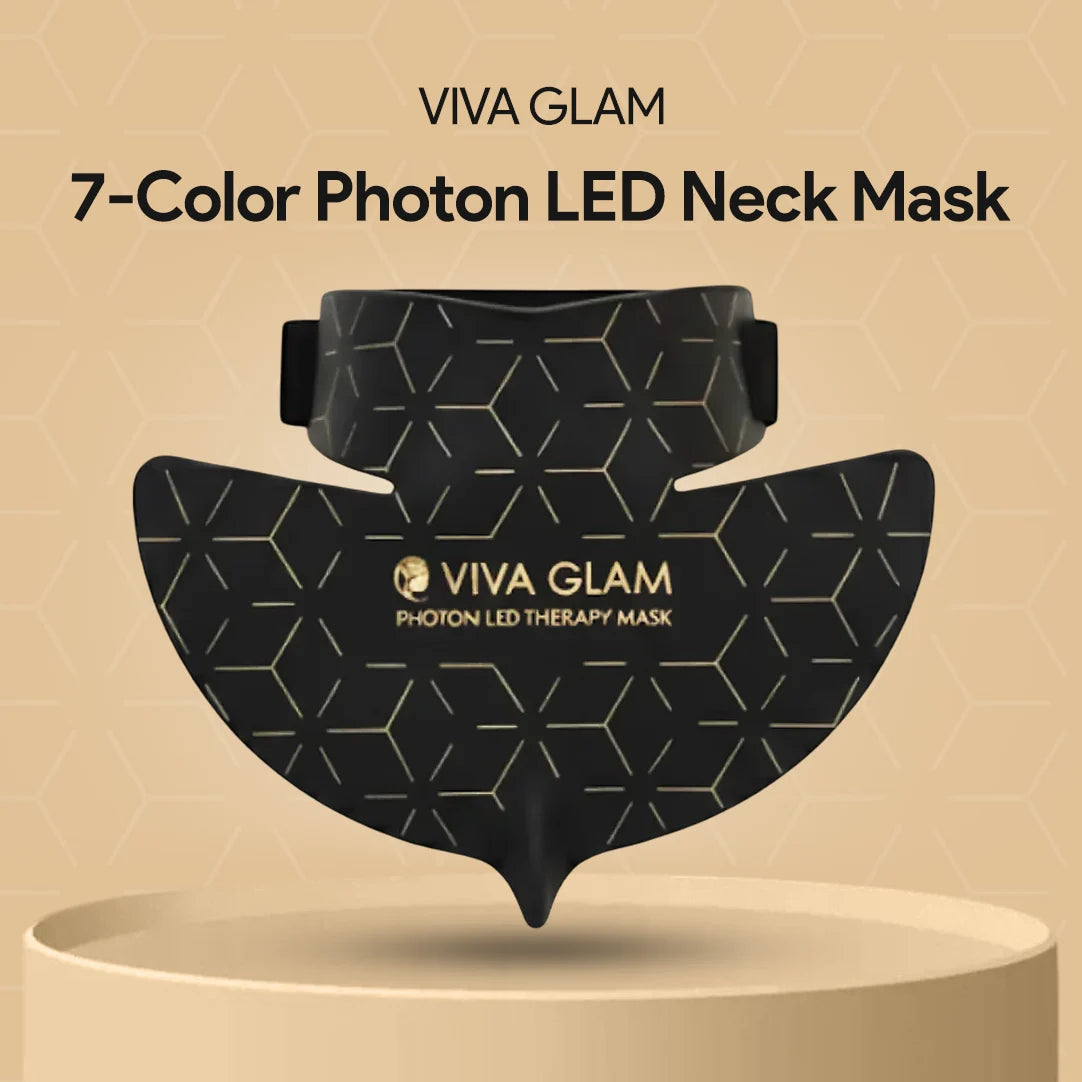 Viva Glam photon LED Neck Therapy Mask 7-Color Photon LED Neck Mask on a beige background