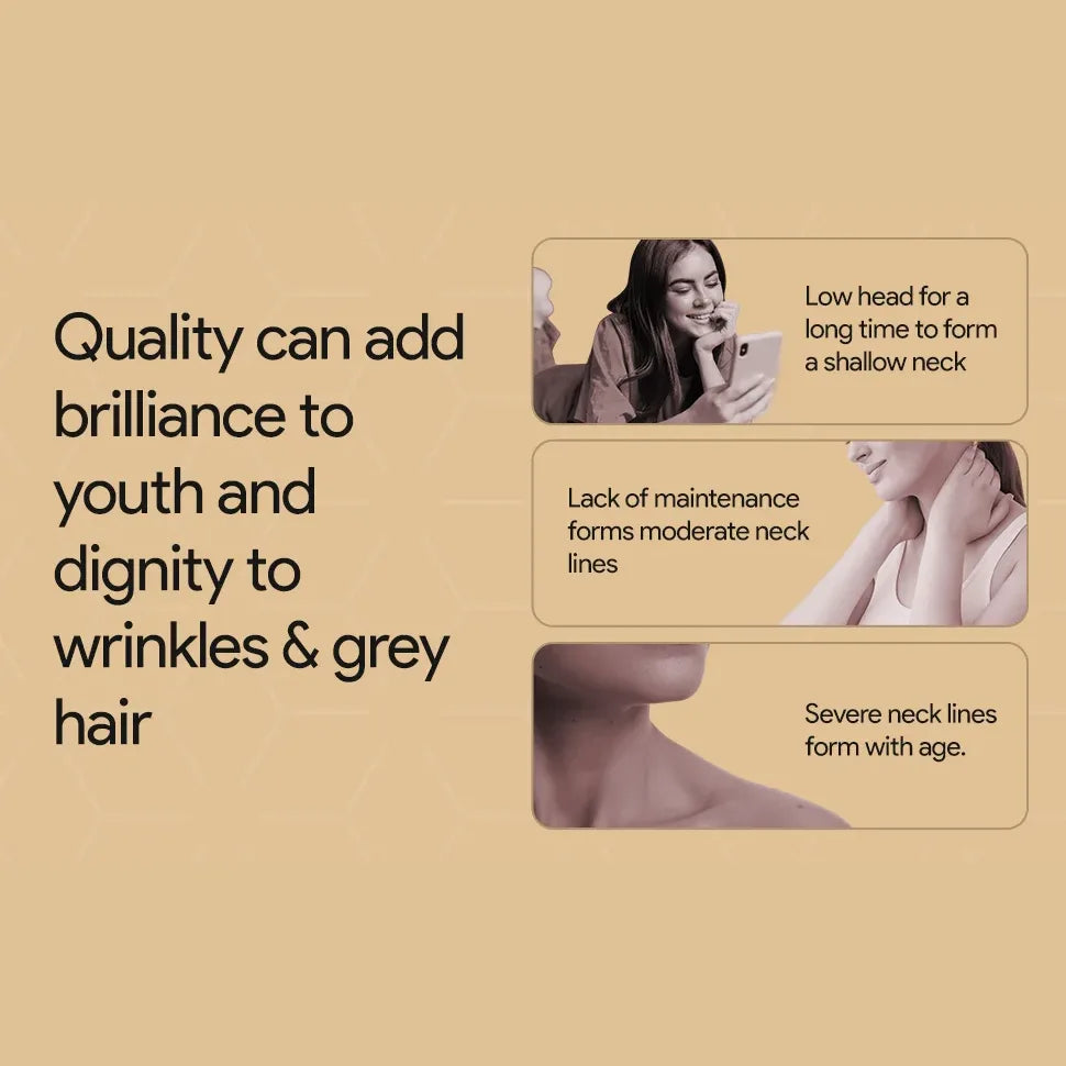 Text on a beige background with images of necks and text about neck care.